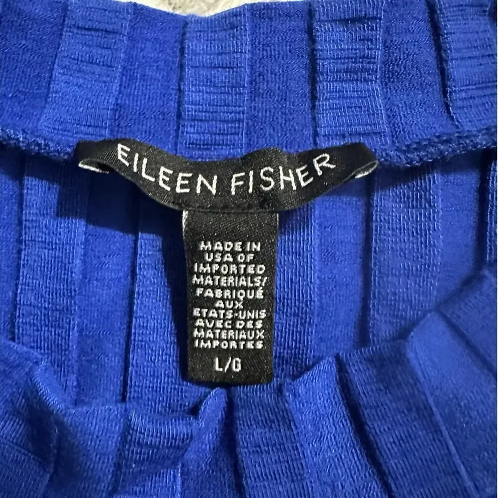 Eileen Fisher High-Low Dress Women's Large Blue Wide Rib Stretch Mock Neck